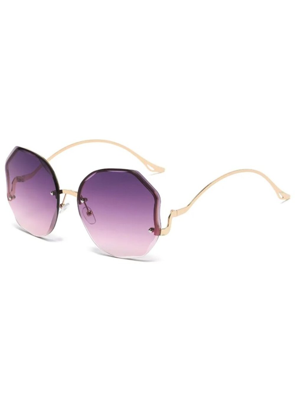 Octagon Purple & Pink Gradient Oversized Sunglasses With Unique Gold Metal Frame